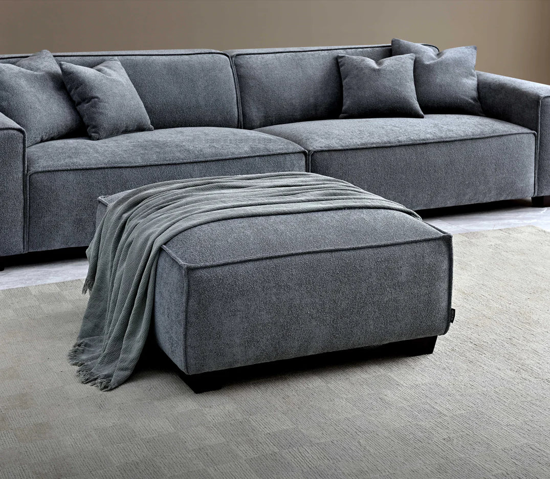 Aluxo Crawford Charcoal Grey Boucle Sofa with Chaise Footstool | 4 Seater